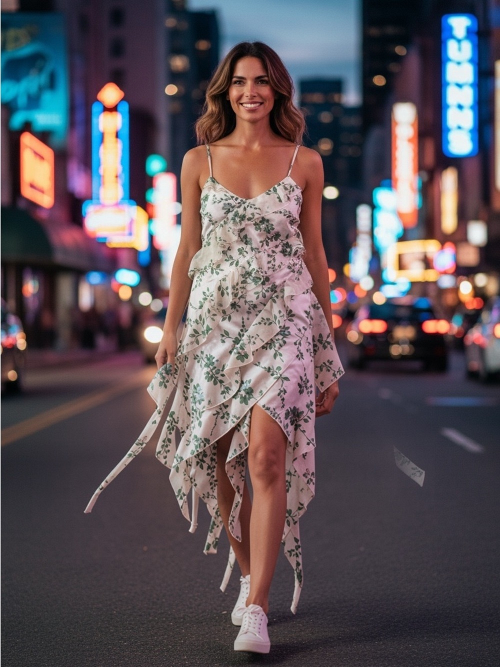 MISA Los Angeles Florance Ruffled Asymmetrical High Low Midi Dress Green-S-NWOT